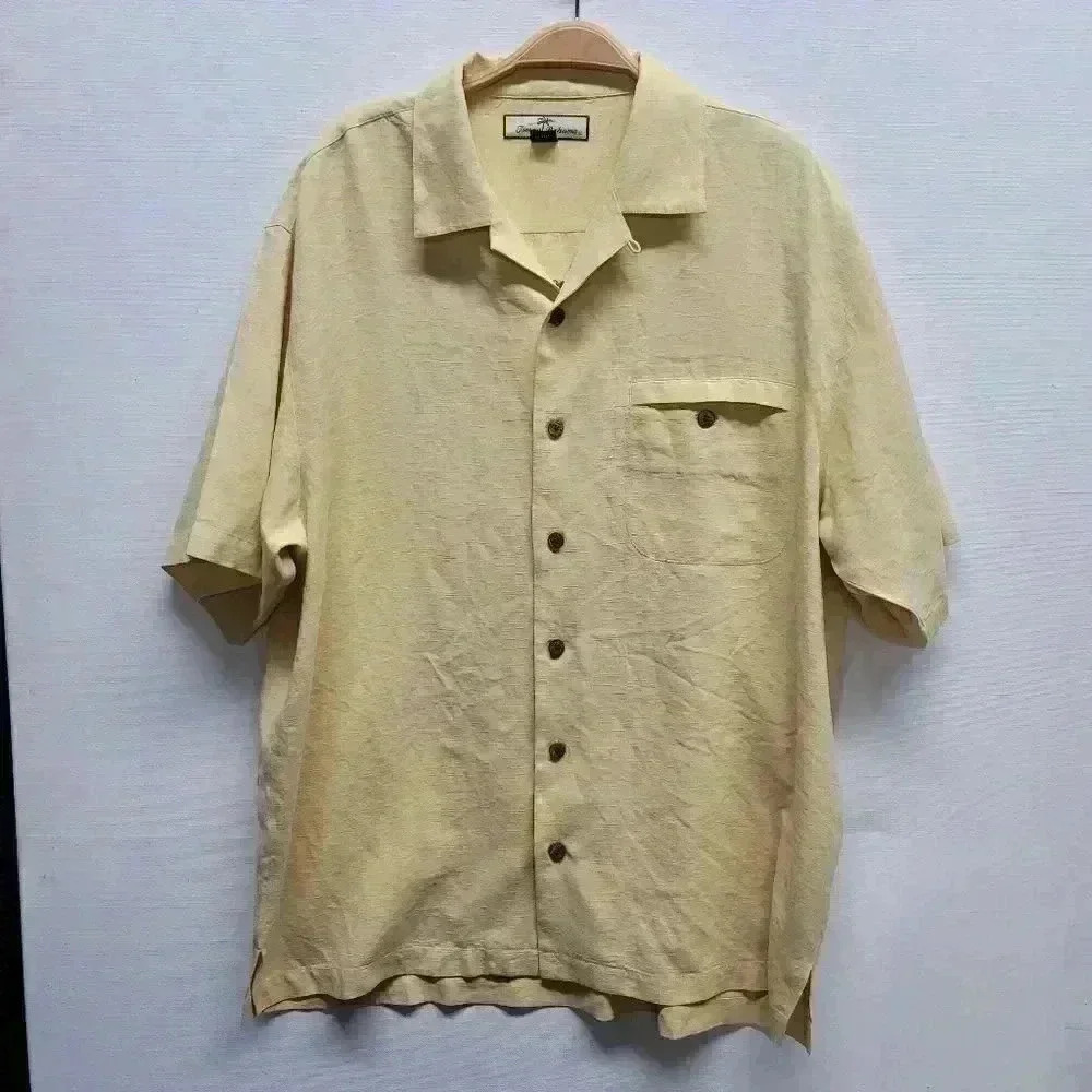 Tommy Bahama Shake my Bay martini yellow silk button up sz Medium see de… - Picture 2 of 4